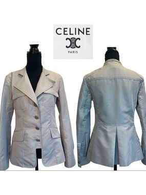 CELINE light gray button front military style jacket Sz 38